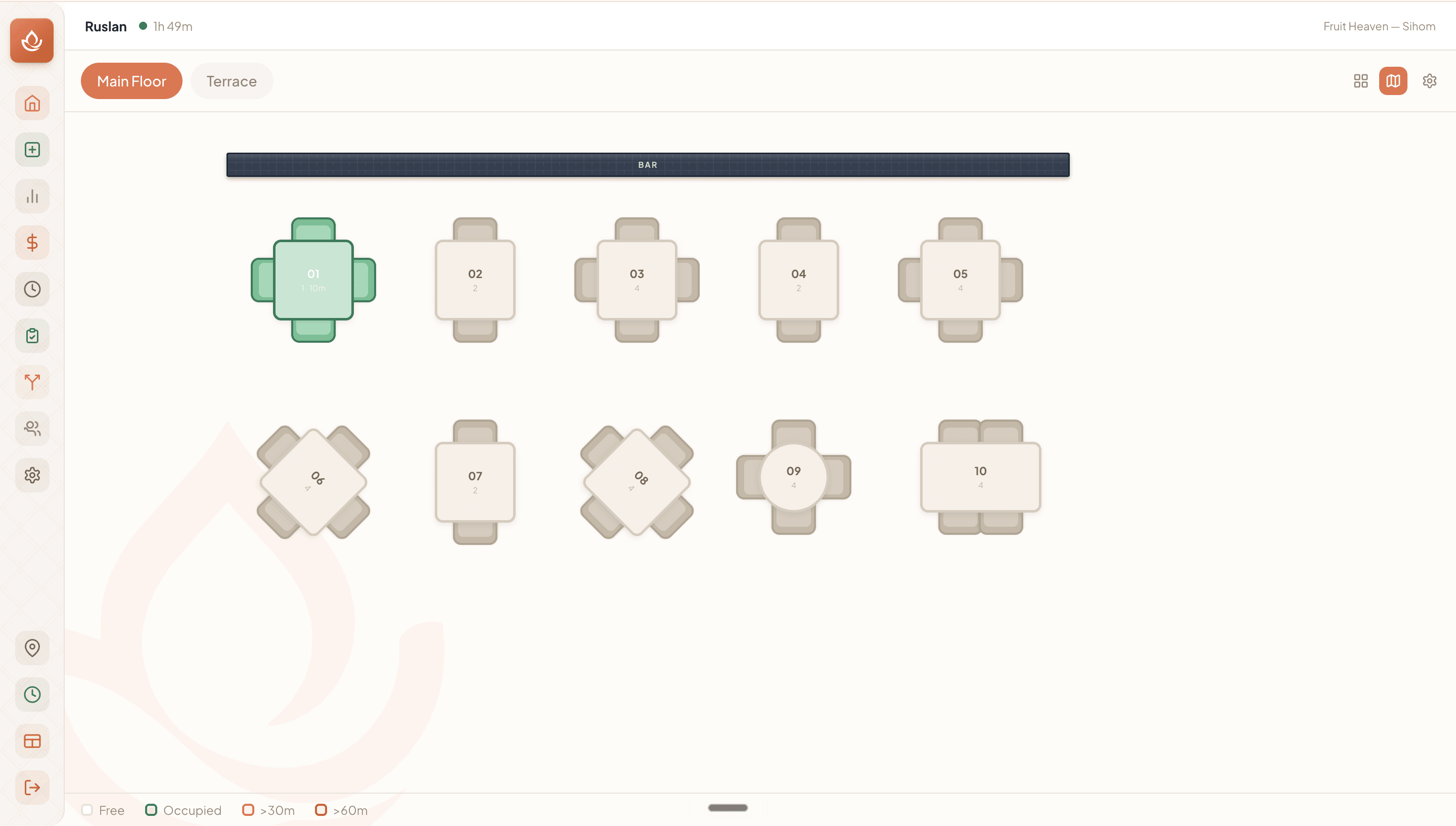 The POS floor plan (Map view)